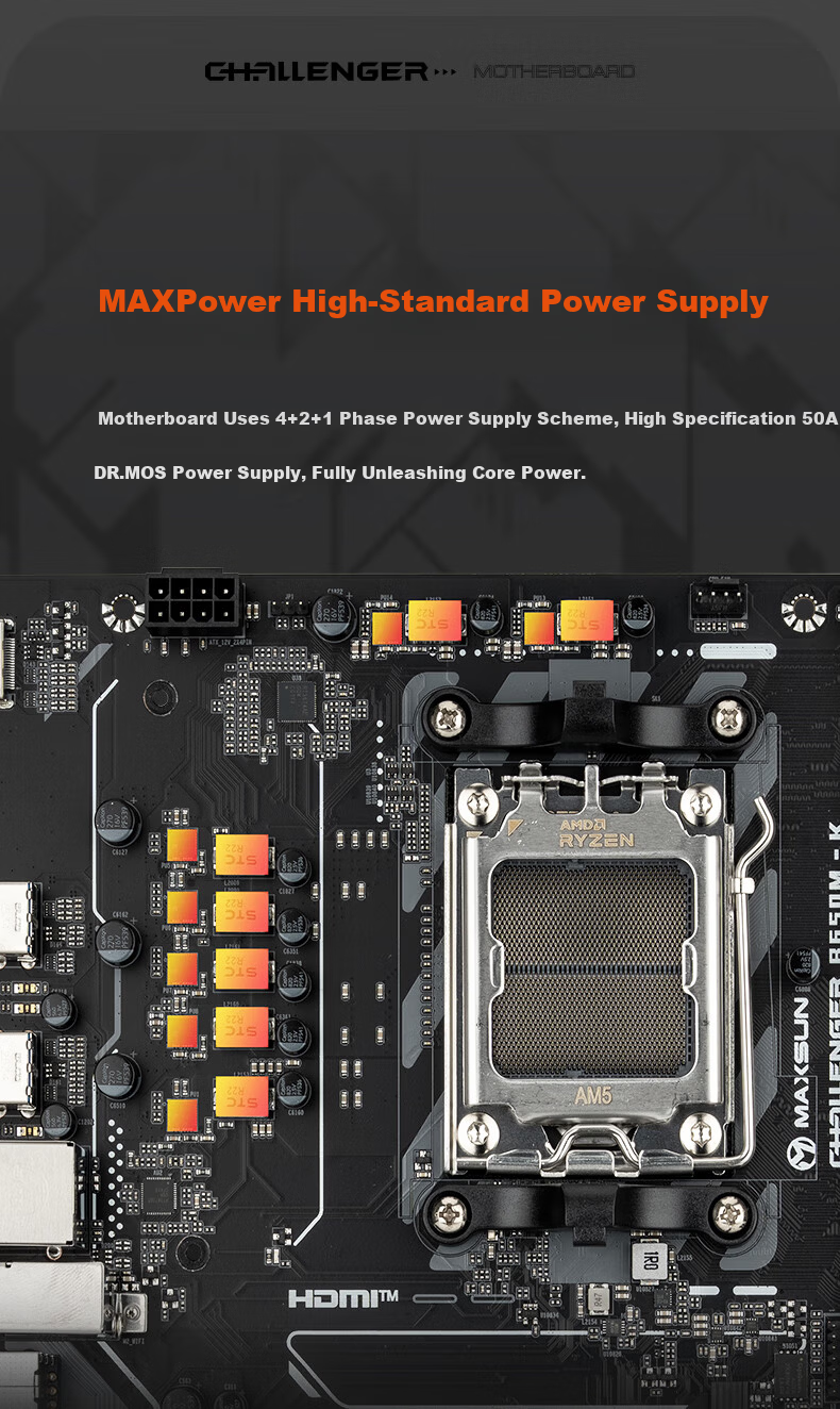 MAXSUN MS-Challenger B650M-K WIFI Motherboard DDR5 Support AMD CPU AM5 9500F/9600X/7500F (AMD B650/AM5 Socket) 3