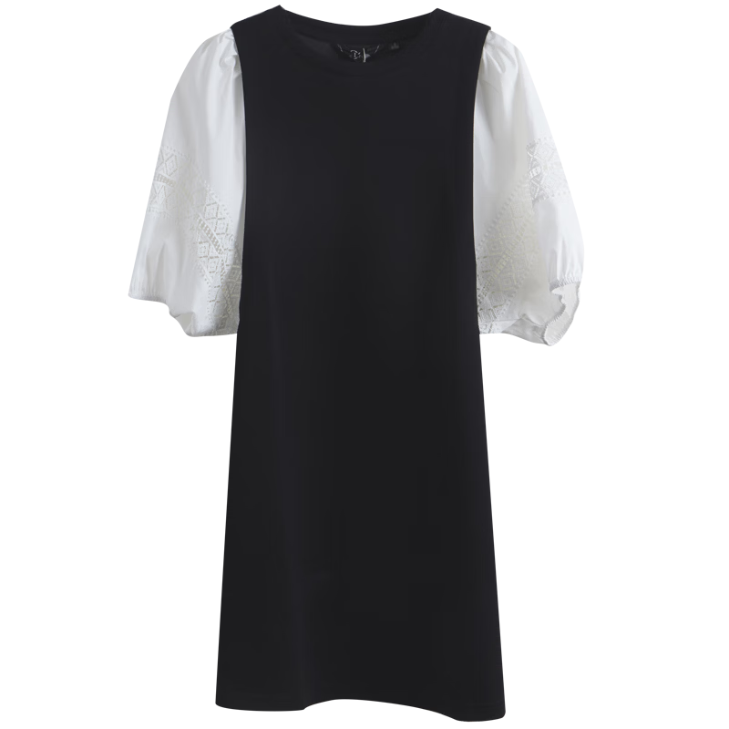 Olrain French Elegant Lace Splice Black Dress Women Vintage High-End Black and White M