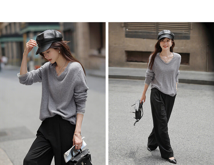 Mt 【Cozy Wool】Autumn Luxury Patchwork V-Neck Soft Loose Knit Sweater for Women 11