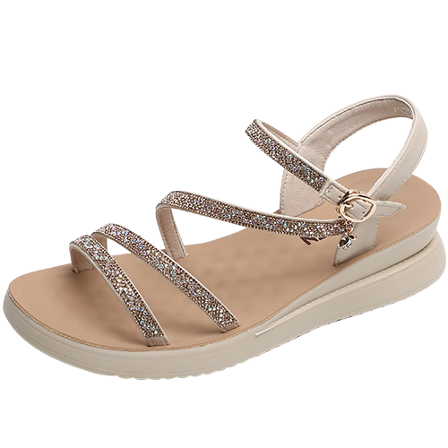 MULINSEN Women's Summer Low-Heel Sandals, Outdoor Beach Shoes, Fairy Style Single Strap Platform Sandals, Beige, Size 38