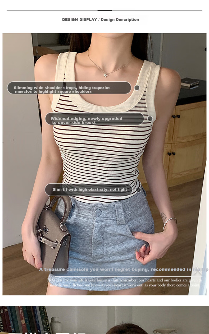 Langsha Women's Striped Slim Fit Vest New Sleeveless Knit U-Neck Tank Top Trendy Layering Shirt 3