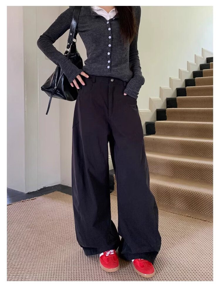 ICH MODE "Versatile Pants King" Spring Summer All-Season Slimming Curved Cut Loose Casual Straight Wide-Leg Pants Off-White S 21