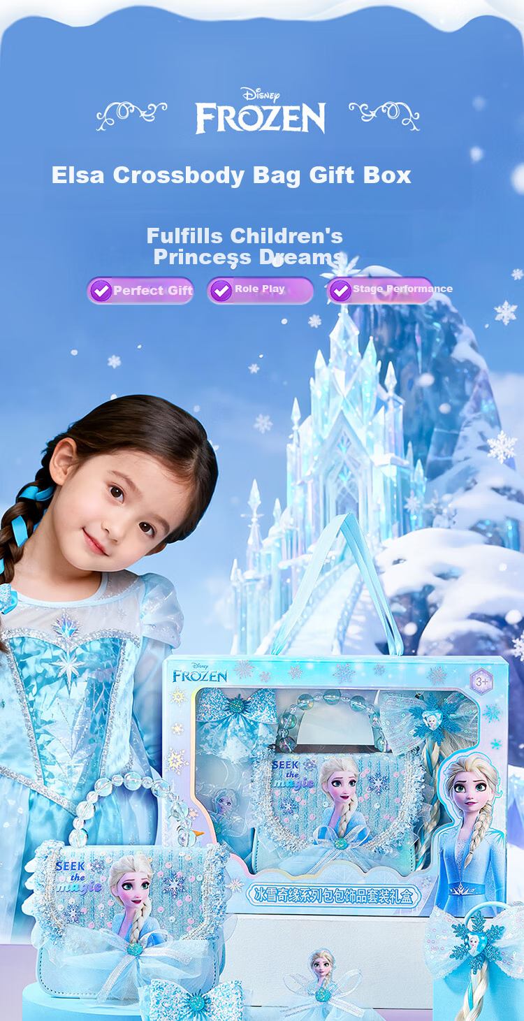Disney Elsa Princess Bag 3-5 Years Old Girls Handbag Elsa Shoulder Bag Birthday Gift for Little Girls with Gift Box 2
