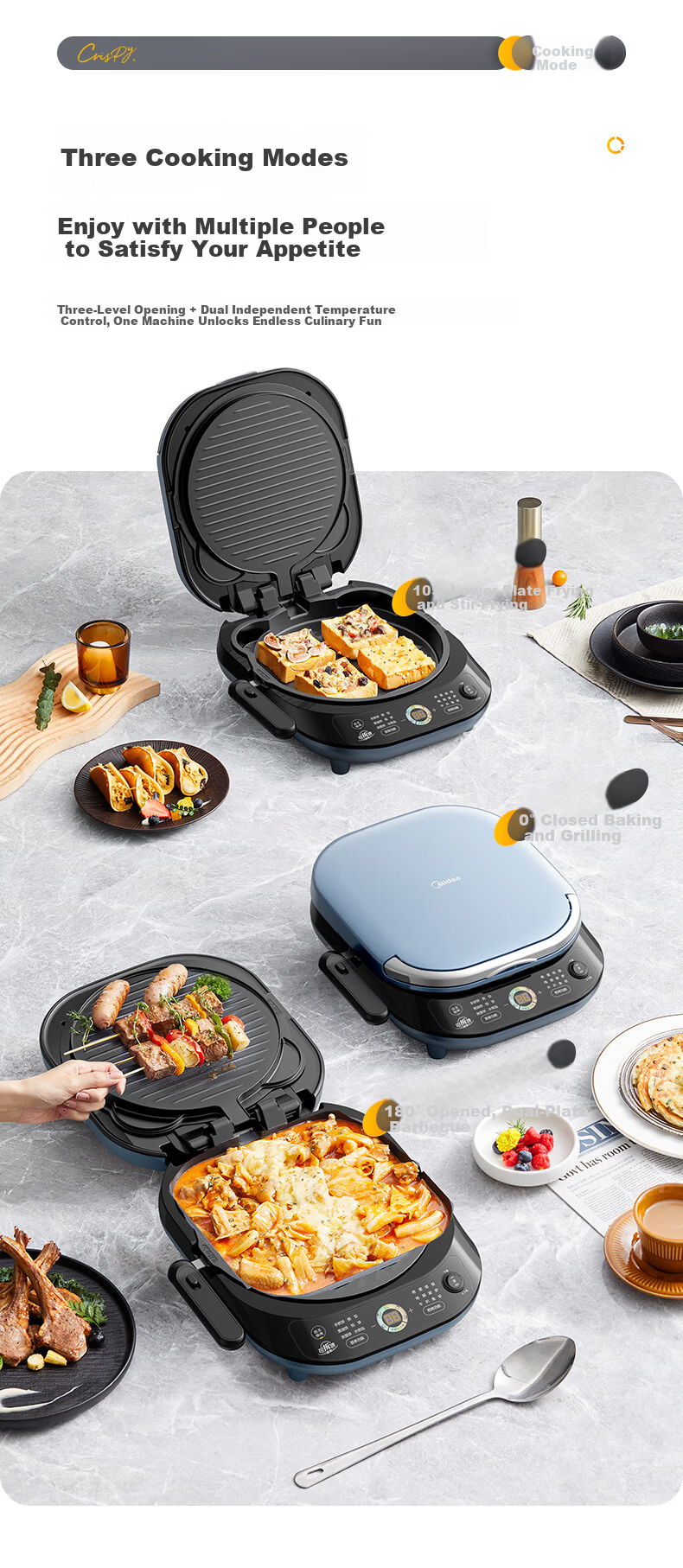 Midea Electric Griddle JKC3077Ti Detachable Upper and Lower Plates Smart Home Use 0-Fluorine Titanium Ceramic Double-Sided Heating Sandwich Breakfast Maker Pancake Grill Pan 13