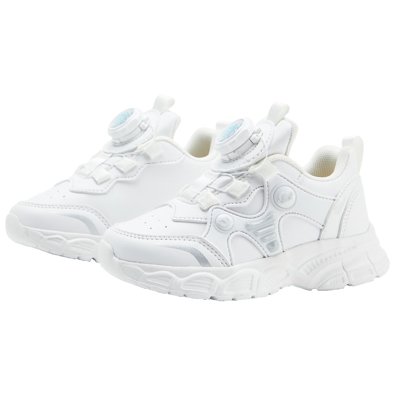 B.Duck Children's Sports Shoes, White School Campus Sneakers, Waterproof Leather Upper, Boys And Girls Shoes, White Color, Size 27