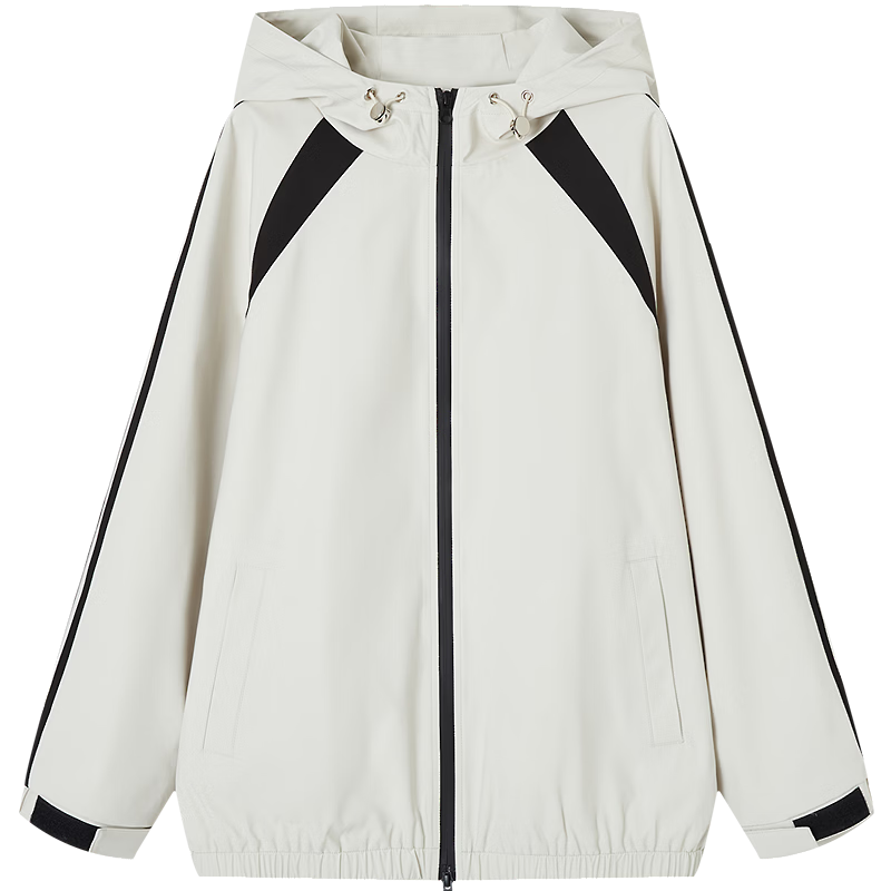 Demana [Three-Proof Black Technology] Spring Sports Style Drawstring Hooded Color-Block Slimming Magic Tape Jacket for Women High-End Feel