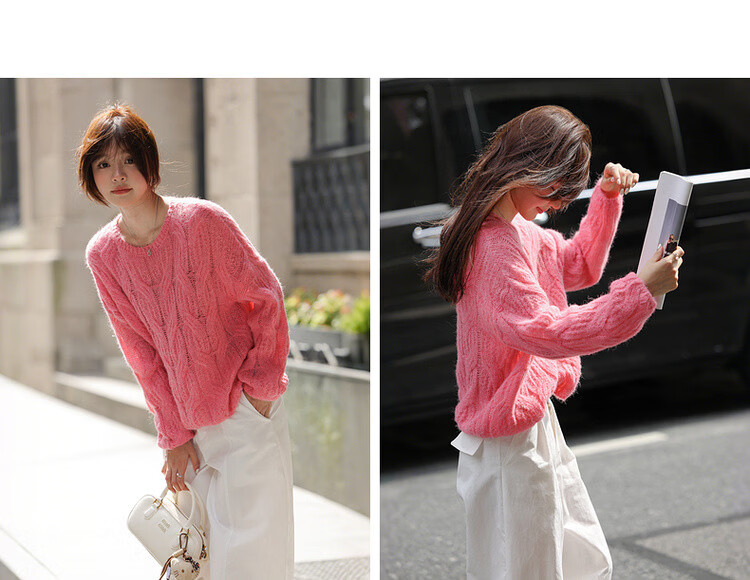 MT Fashion Cable Knit Spring Simple Crew Neck Versatile Loose Long Sleeve Pullover Sweater 14