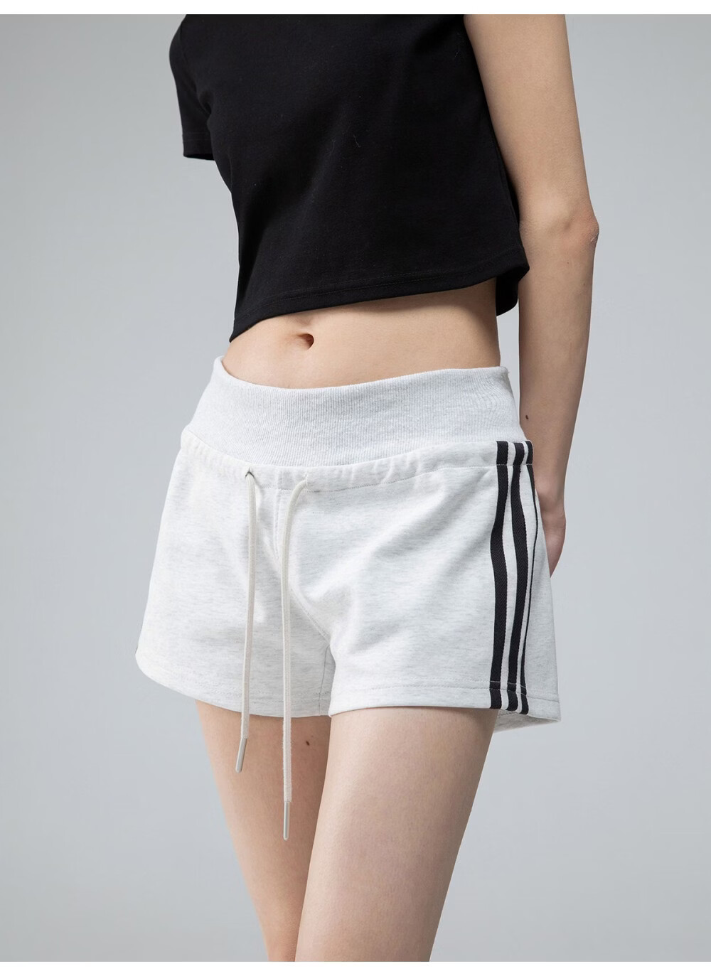ICH MODE American Style Striped High Waist Shorts Women Summer Slim Straight Sports Sweatpants Casual Pants White Flower Gray L 14