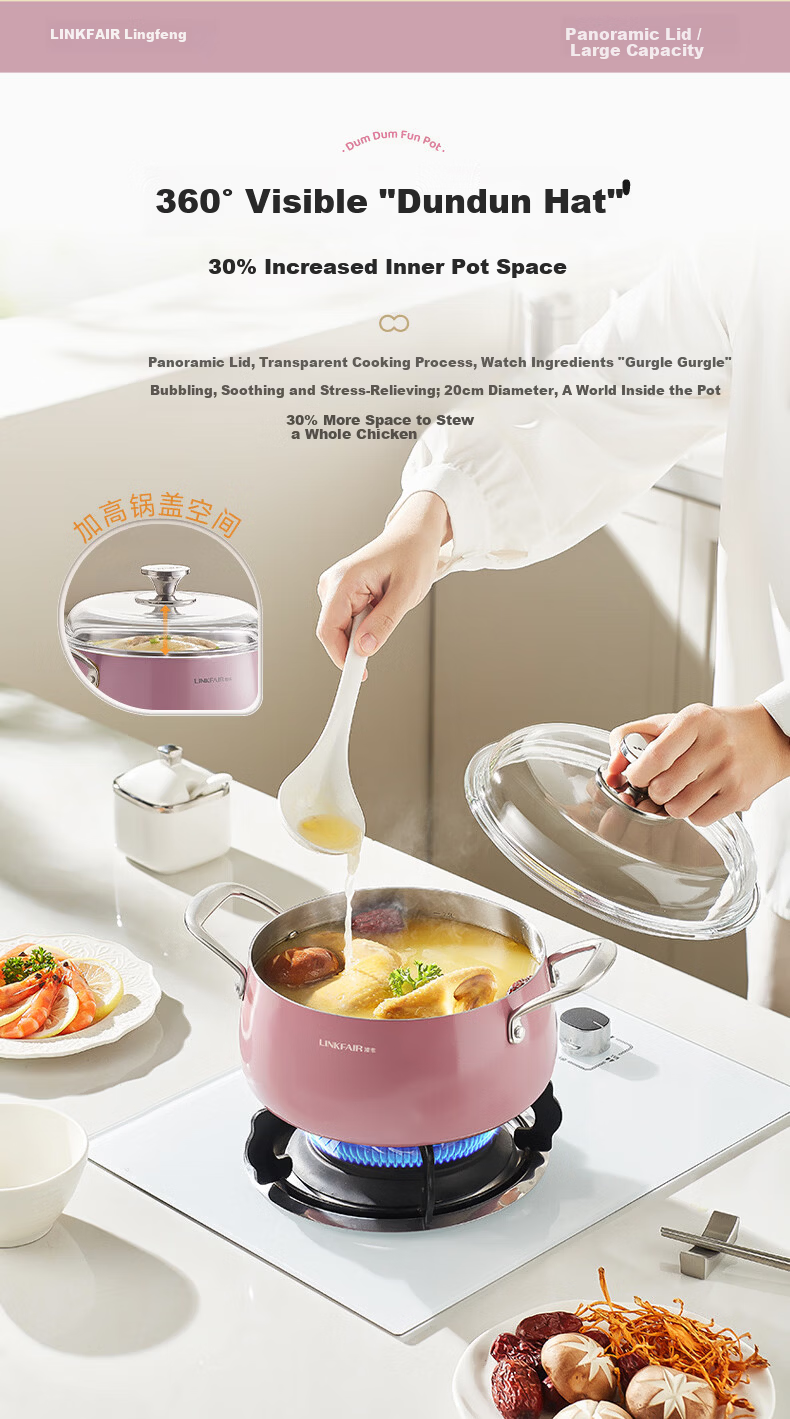 LINKFAIR 316L Stainless Steel Soup Pot Small Stew Pot Household Noodle Pot Compatible with Induction Cooker and Gas Stove 6