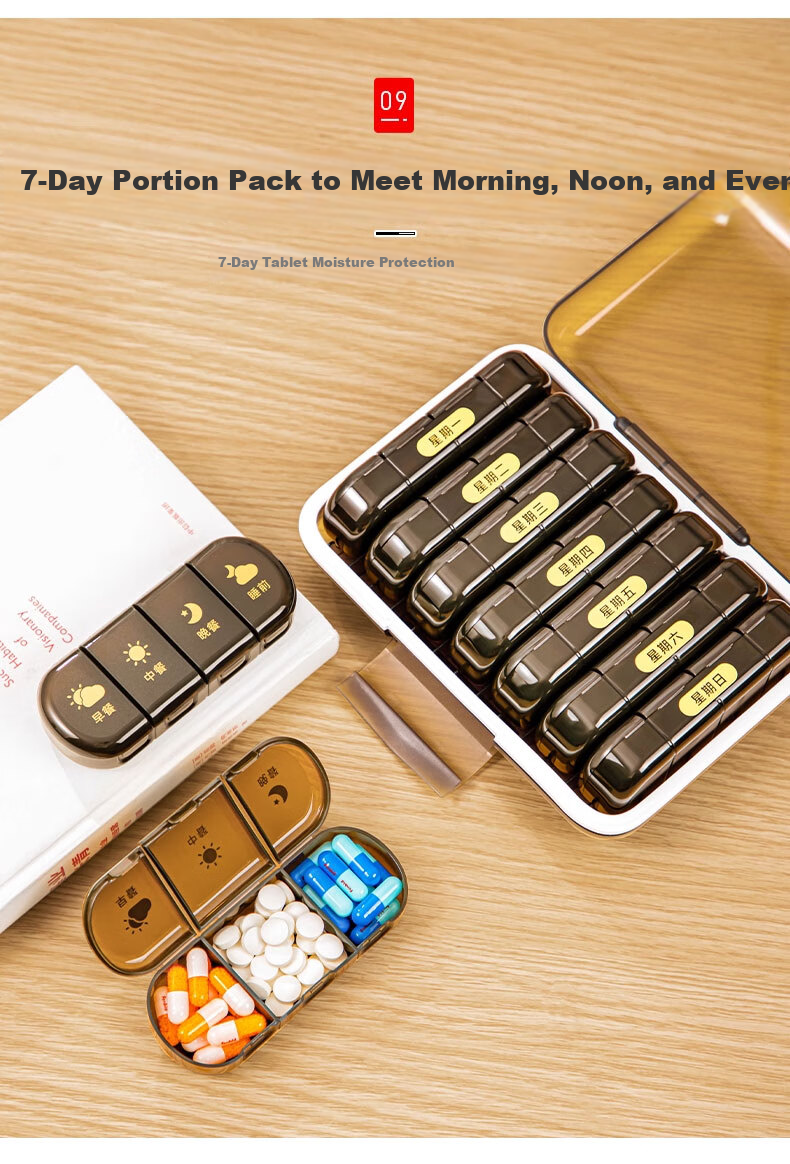 Zhifan Japanese Portable Weekly Pill Organizer 7-Day Medicine Dispenser with Medication Reminder Small Pill Box 17