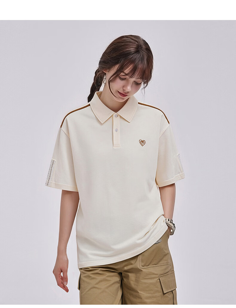 Charles Peach Heart Minimalist Luxury Embroidered Heart Short Sleeve Polo Shirt Unisex Summer Couple Casual Black XS 11