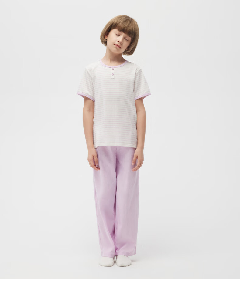 Jiao Nei Cotton 511S Kids' Striped Short Sleeve Pajama Set Boys and Girls Homewear Spring Summer Moisture-Wicking Quick-Dry Breathable 14