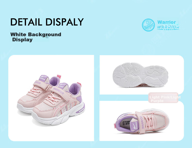 Warrior Kids Girls Running Shoes Spring Autumn Mesh Breathable Children's Sports Shoes WZ-0382 Light Pink/Light Purple Size 27 3