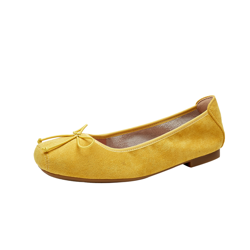 Quicheshoes Women's Ballet Flats Pig Nose Suede Low-Cut Flat Shoes Spring Autumn Soft Sole Slip-On Red Size 35