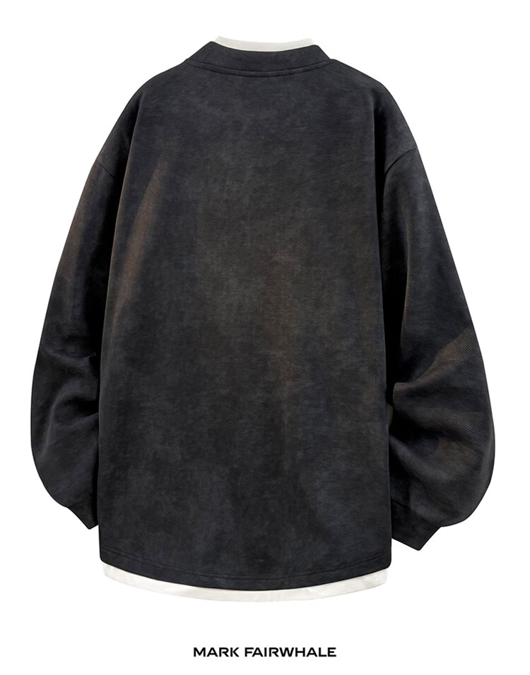 MARK FAIRWHALE Men's Hoodie Spring Autumn American Style Fake Two-Piece Tie-Dye Casual Base Shirt Khaki 3XL 14