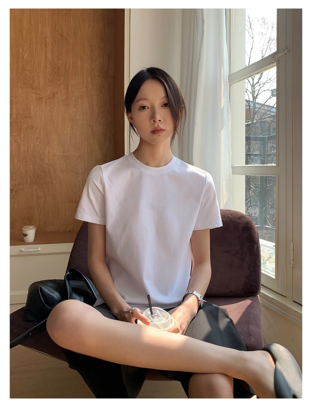 ICH MODE Minimalist Paper Doll Short Sleeve Women's T-Shirt Summer Simple Cool Base Shirt Solid Color White S 18