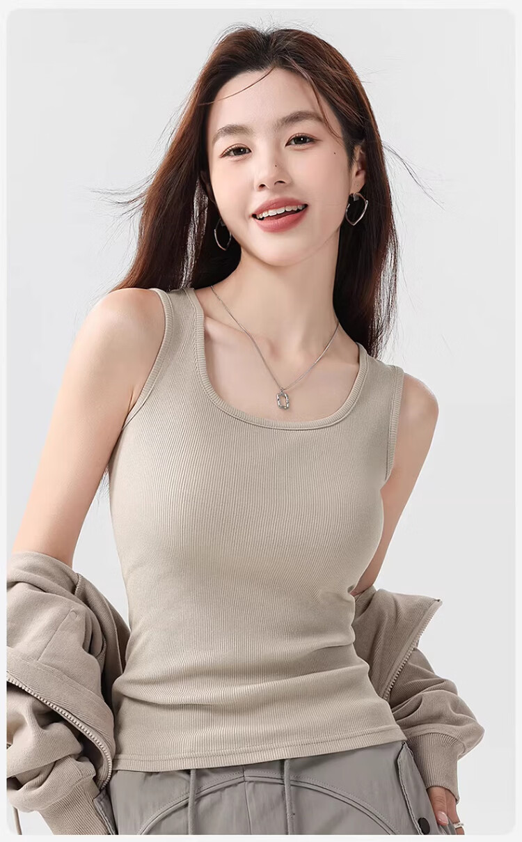 GUJIN 92% Cotton Wide Shoulder Women's Tank Top Camisole No Chest Pad Base Layer Shirt Outerwear Blazer Inner Wear M 17