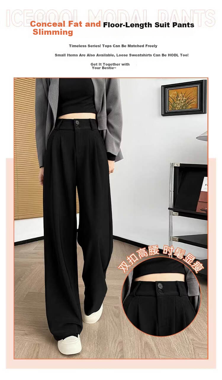 Modal Women's Suit Pants Spring Summer 2026 New Slim High Waist Draped Floor-Length Wide Leg Loose Straight Casual Trousers 2