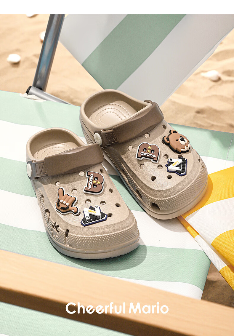 Cheerful Mario 2026 New Summer Kids Breathable Soft Sole Clog Boys Home Soft Sole Bathing Beach Sandals 37
