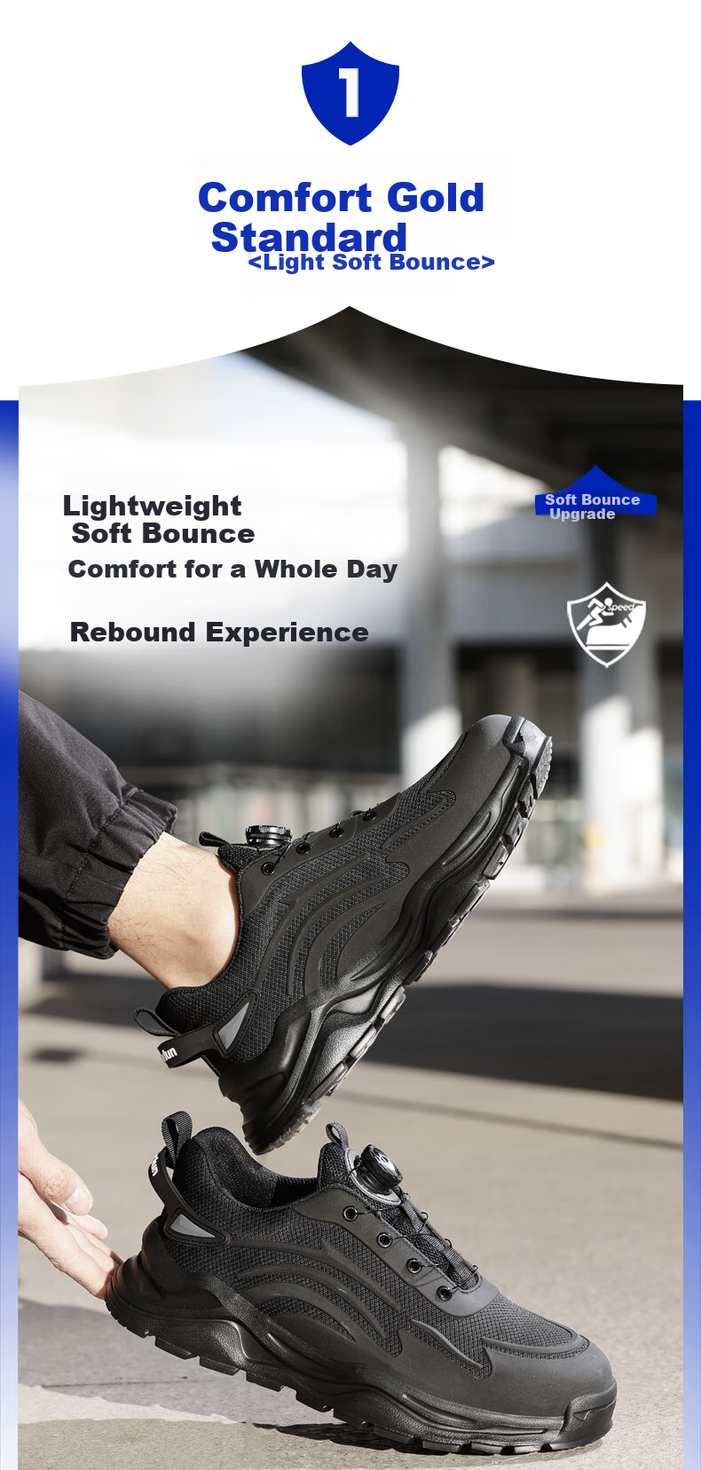 BlueOwl Shield Men's Summer Breathable Anti-Smash Steel Toe Anti-Puncture Ultra-Light Work Construction Safety Shoes DL279BK Size 43 5