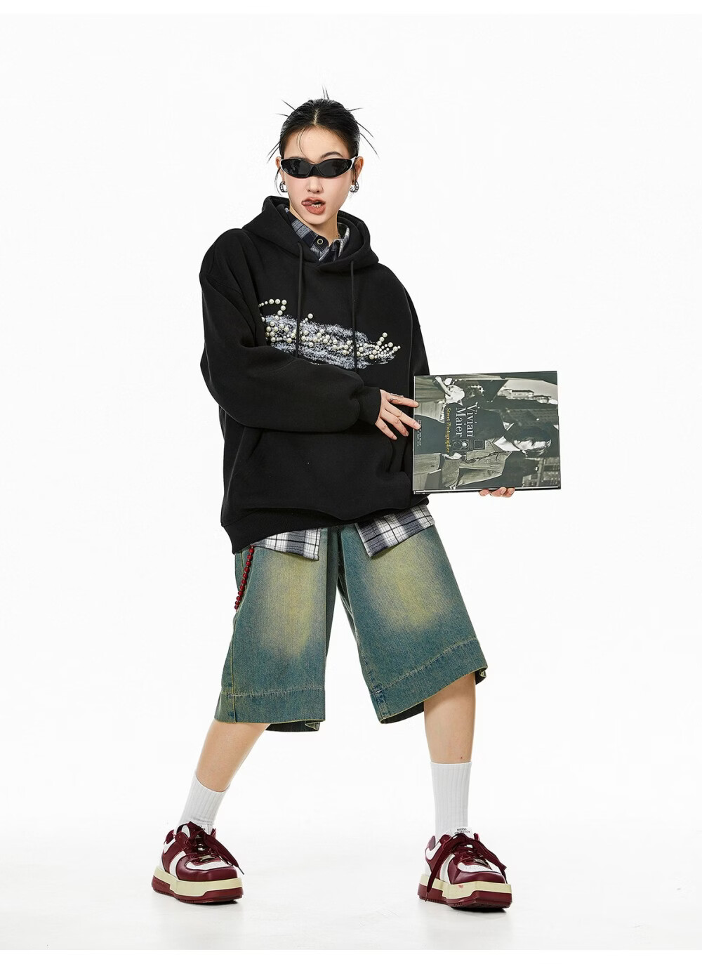 ICH MODE American Style Gray Hoodie Women 2026 Spring New Loose Casual Pullover Jacket White S 7