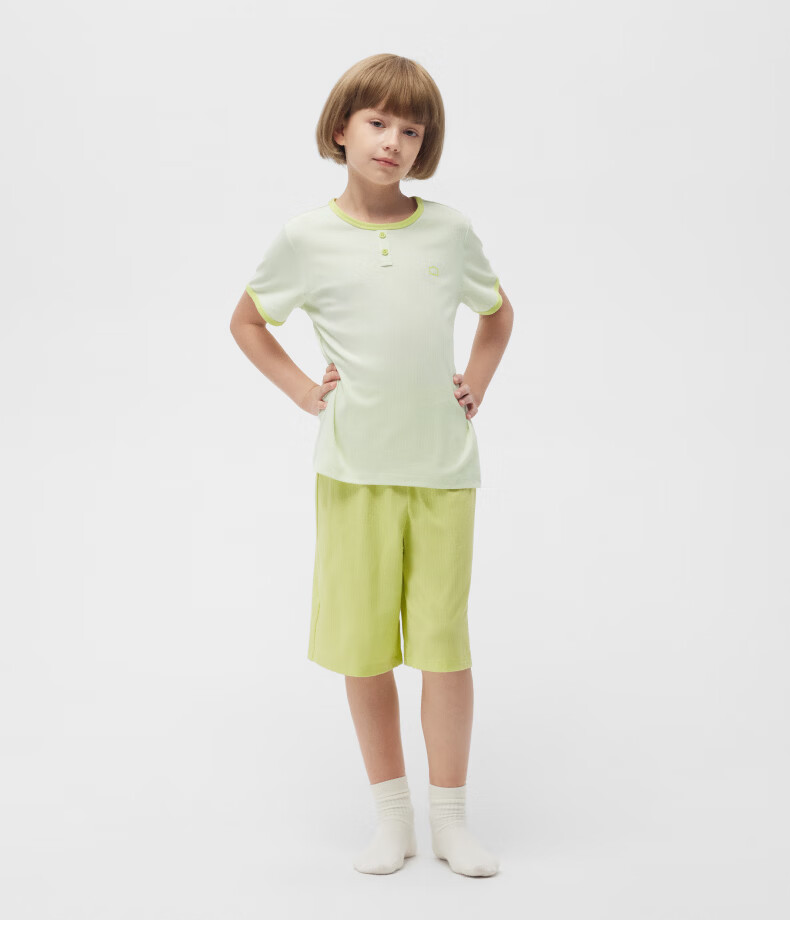 Jiao Nei Cotton 511S Kids' Striped Short Sleeve Pajama Set Boys and Girls Homewear Spring Summer Moisture-Wicking Quick-Dry Breathable 12