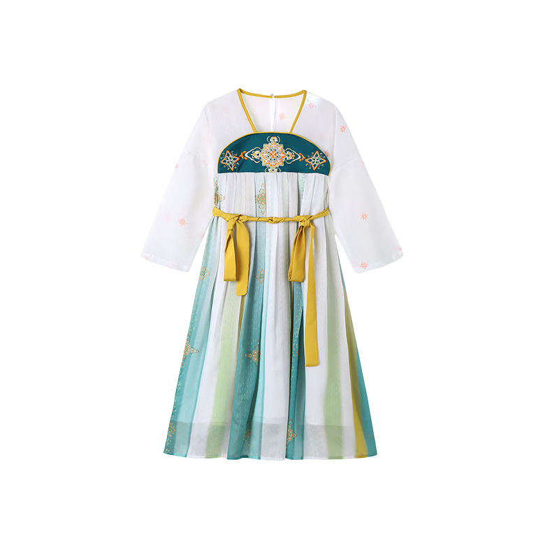 ASK JUNIOR Children's Dress Girls' Princess Dress Summer Dress for Older Children Chinese Style New Hanfu Dress Green 160
