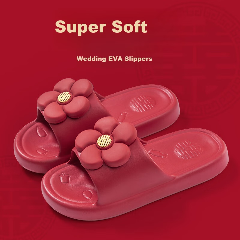 YUZHAOLIN Wedding Slippers Festive Red Luxury Bridal Couple Wedding Slippers YG518 Women Size 38-39