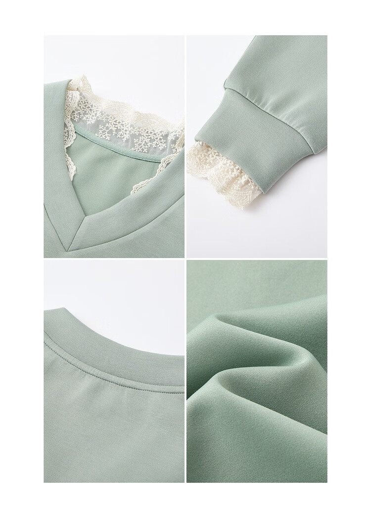 MT Morandi Series Spring Korean Style Air Layer Lace Splice V-Neck Loose Fit Slimming Women's Sweatshirt 12