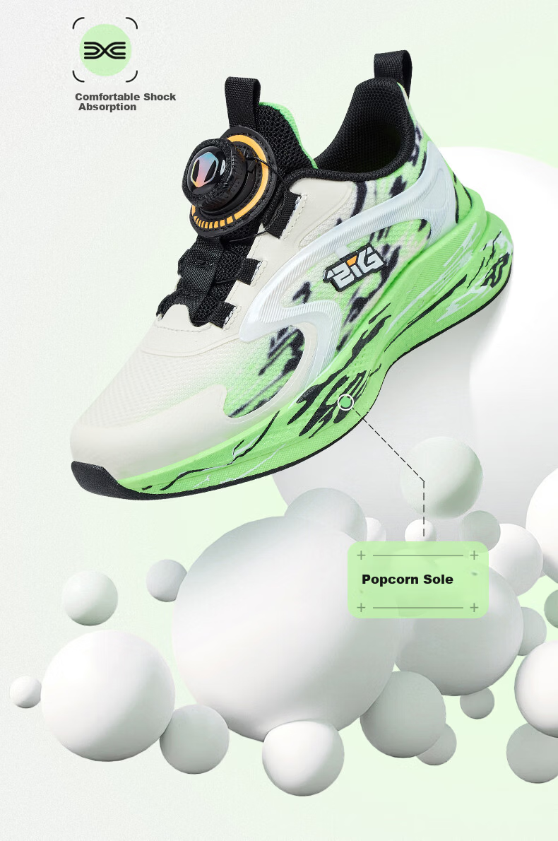 BIG WASP Kids Boys Sports Shoes Children's Spring Running Shoes D112611031XW Twilight Green (Double Mesh) Size 34 8