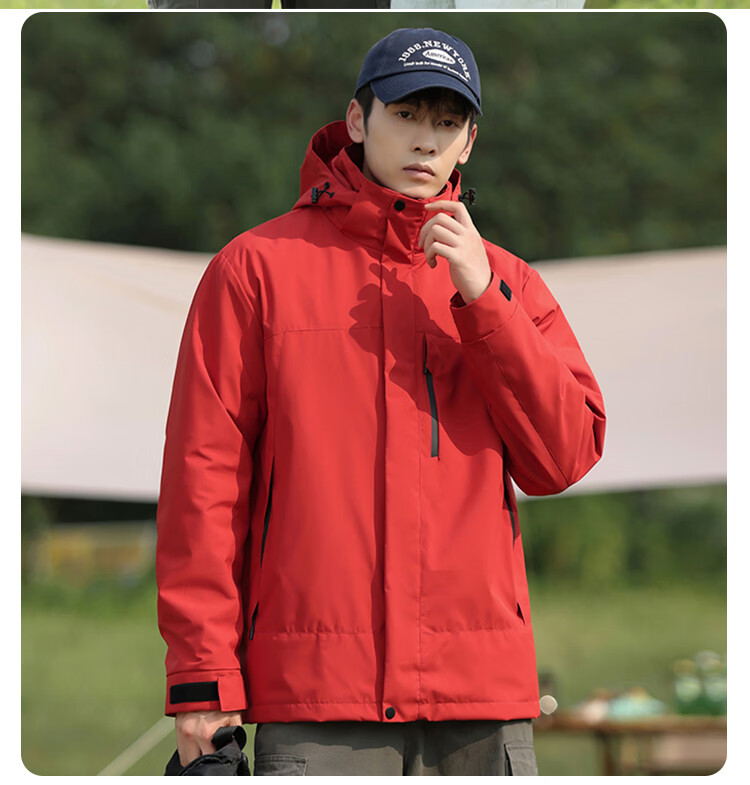 JEEP SPIRIT Unisex 3-in-1 Outdoor Windproof Waterproof Hooded Jacket Navy Blue M 23