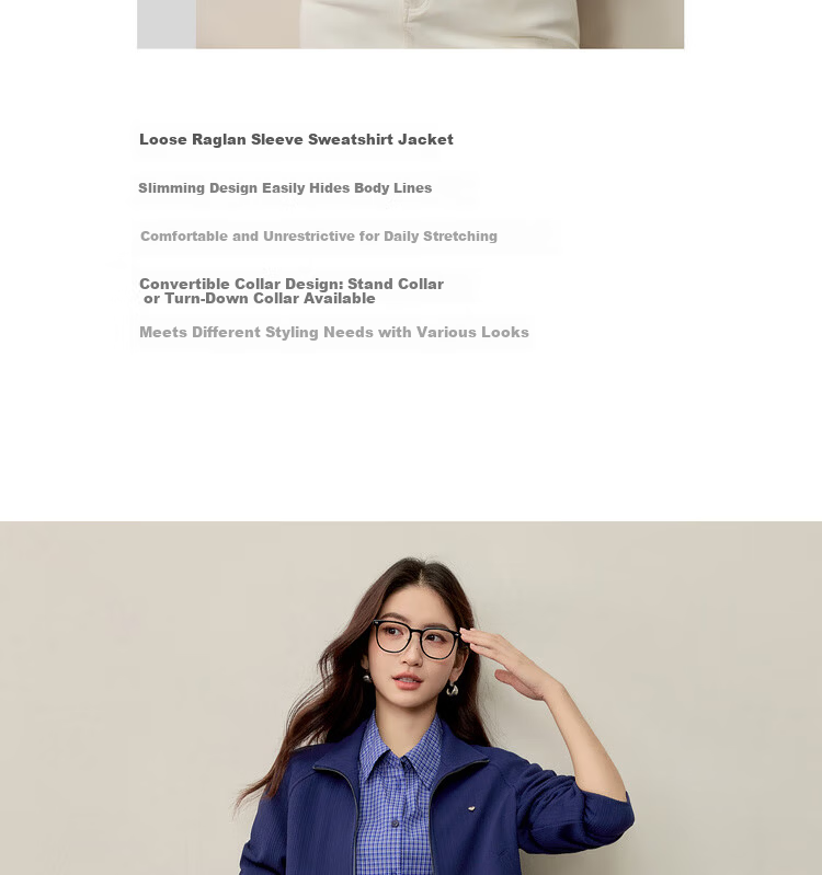 Sentubila Gold Zipper Raglan Long Sleeve Loose Jacket Women Autumn Slimming Sweatshirt Cardigan Two-Way Collar Outerwear 3