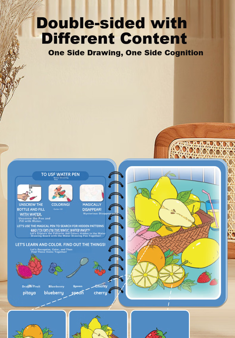 Bameika Children's Water Drawing Book Magical Doodle Coloring 0-3 Years Baby Watercolor Painting Set Birthday Gift 6