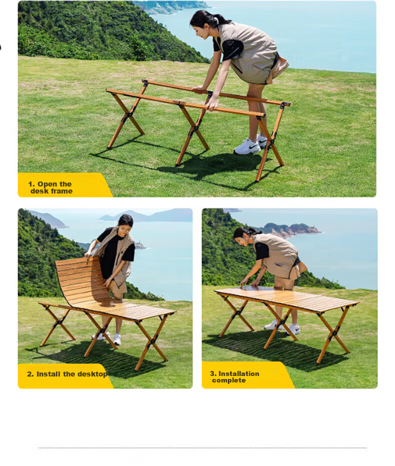 Gosoo Outdoor Folding Table Carbon Steel Egg Roll Table Large Portable Camping Picnic Stall Table and Chair Equipment 15