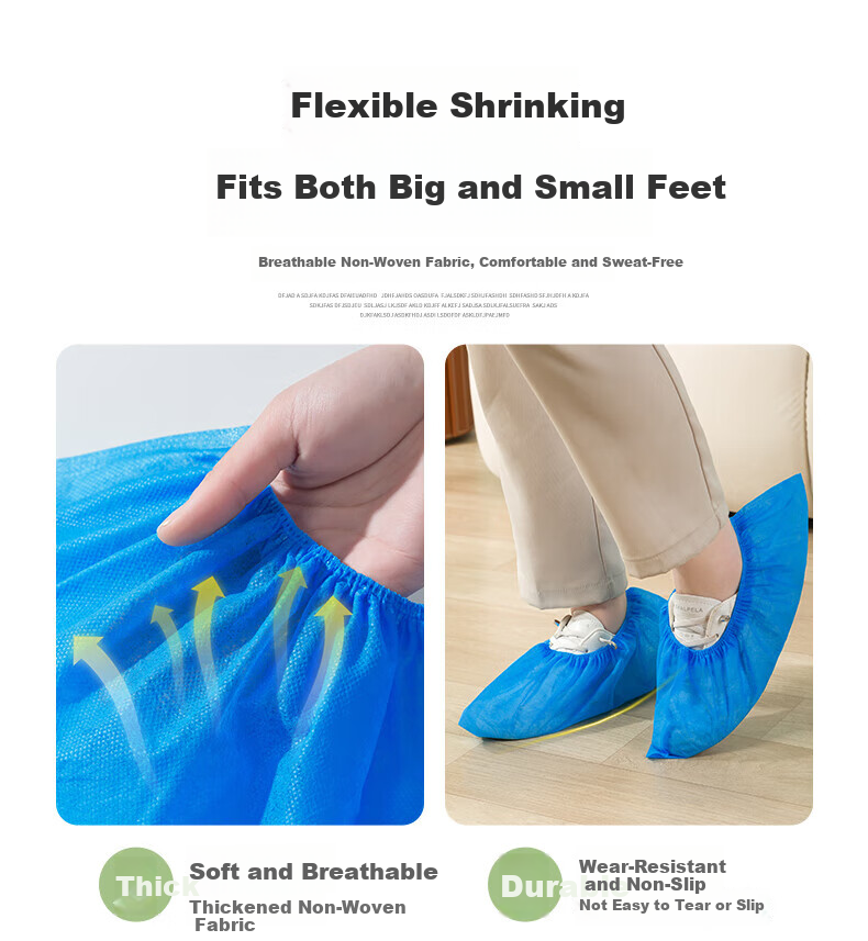 BWNK Non-Woven Large Disposable Shoe Covers 100pcs Thickened Dustproof Breathable Indoor Wear-Resistant Non-Slip Foot Covers 3