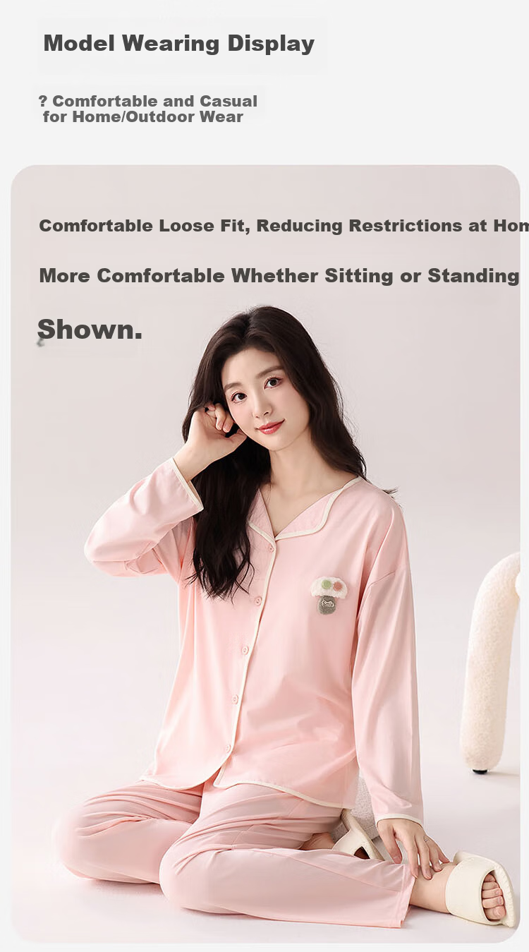 Yalu 100% Cotton Women's Pajamas 2025 New Summer Autumn Lace Cardigan Long Sleeve Long Pants Homewear Suitable for Outdoor Wear 3
