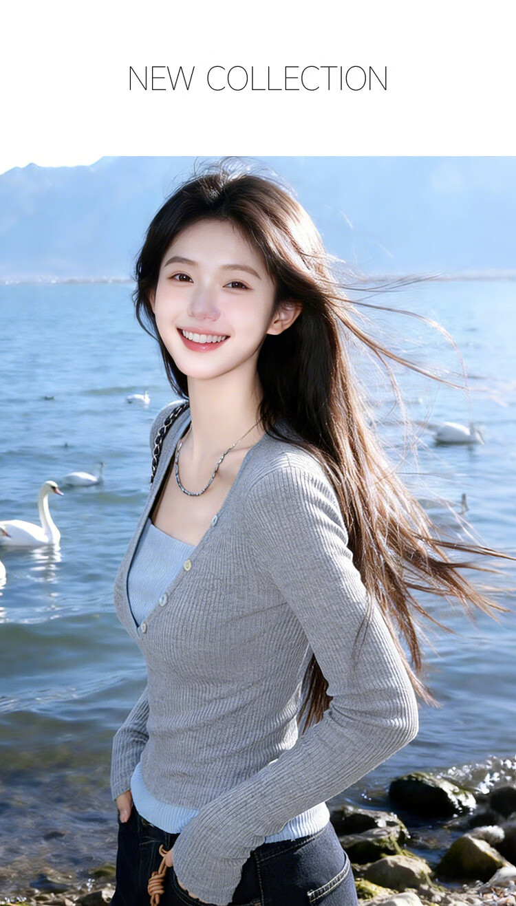 MT Spring Layered Look Color-Block Wool Blend Slim Fit Petite Knit Sweater for Women 1