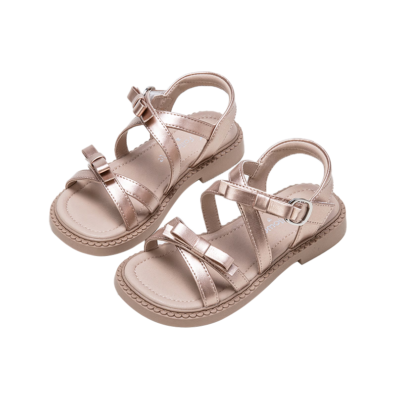 Fulomi Girls Summer Soft Sole Breathable Open Toe Roman Sandals Princess Shoes Champagne Gold Size 31