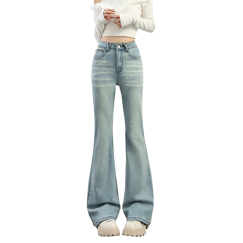 Jeanswest Women's Summer Washed High-Waist Slim Fit Flared Jeans Nostalgic Blue S