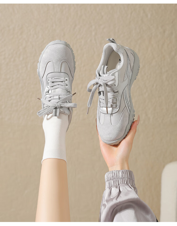 ZHR First Layer Pigskin Training Shoes Women 2026 New Height Increasing Sports Casual Shoes QS107 Beige Size 38 7