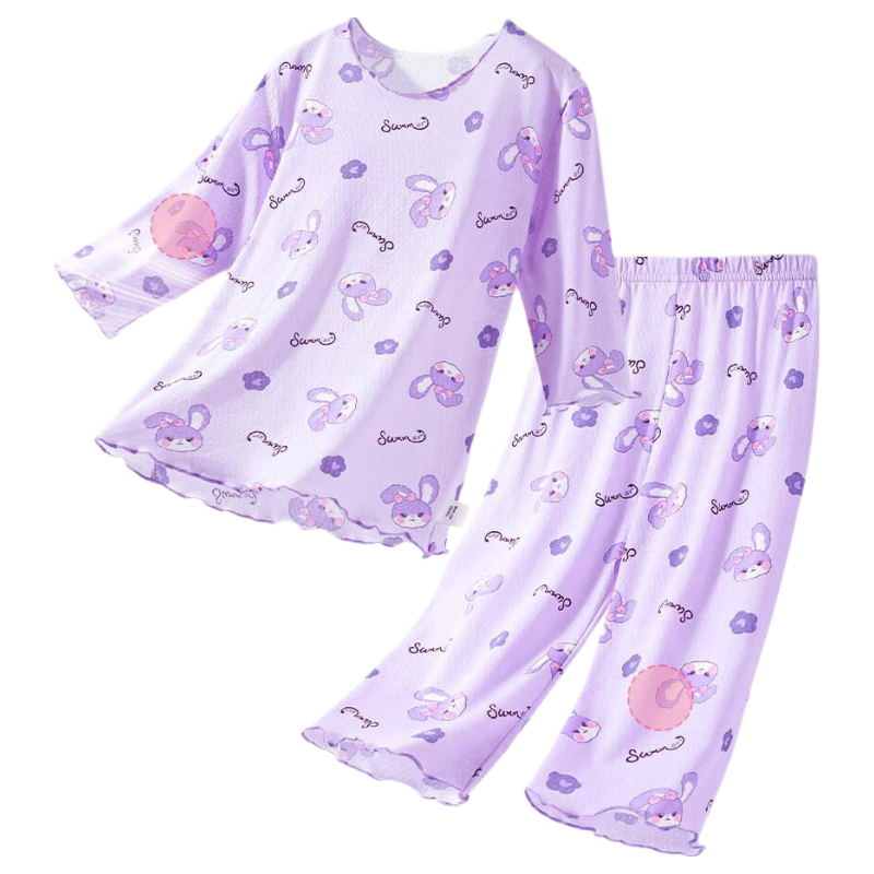 Deesha 100% Cotton Class A Girls' Children's Pajamas Big Kids Homewear 3/4 Sleeve Mesh Air-Conditioned Suit Set