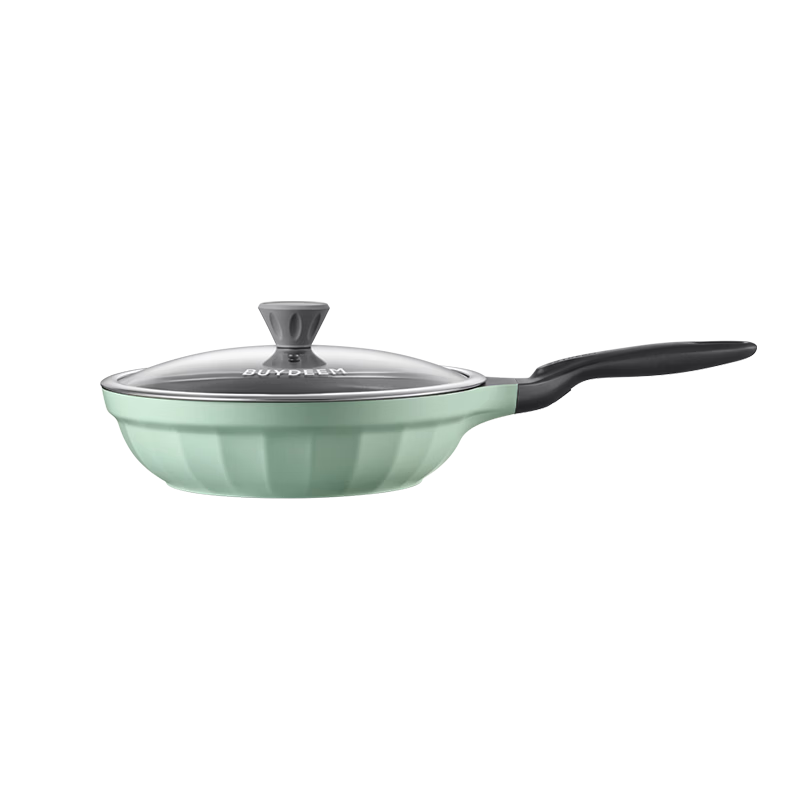 Buydeem Non-Stick Frying Pan, Flat Bottom Griddle for Roasting Meat, Induction Cooker Compatible, Gas Stove Compatible, Shallow Green Pan, 28cm