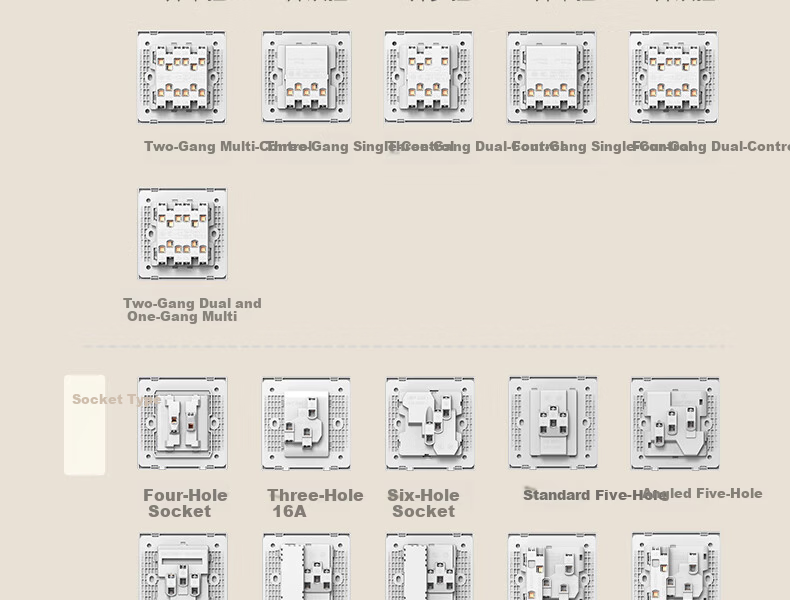 CHNT Switch Socket No-Paint Cream Style Large Panel Socket Faceplate Concealed X1M One-Gang Two-Way Control Phantom Silver Gray 45