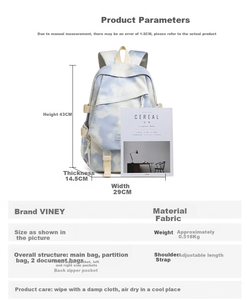 Viney Backpack for Elementary, Middle, High School and College Students, Large Capacity Laptop Backpack, Outdoor Travel, Stylish Double Shoulder Bag 2