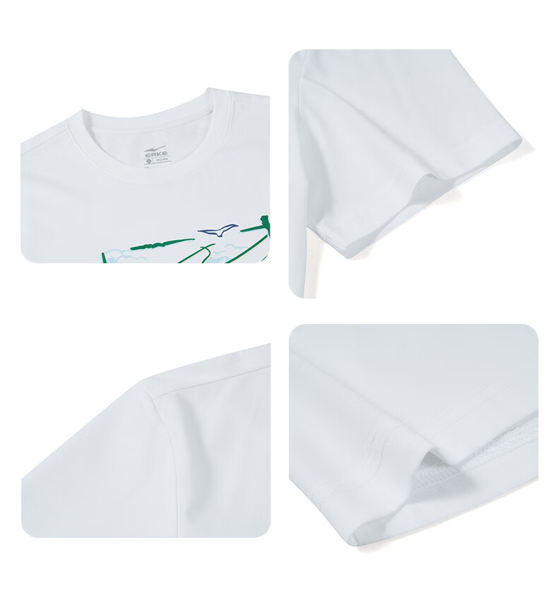 Erke Men's Crew Neck Short Sleeve Knit Shirt Summer Sports Outdoor Antibacterial Casual T-Shirt Loose Soft Skin-Friendly Base Layer 15