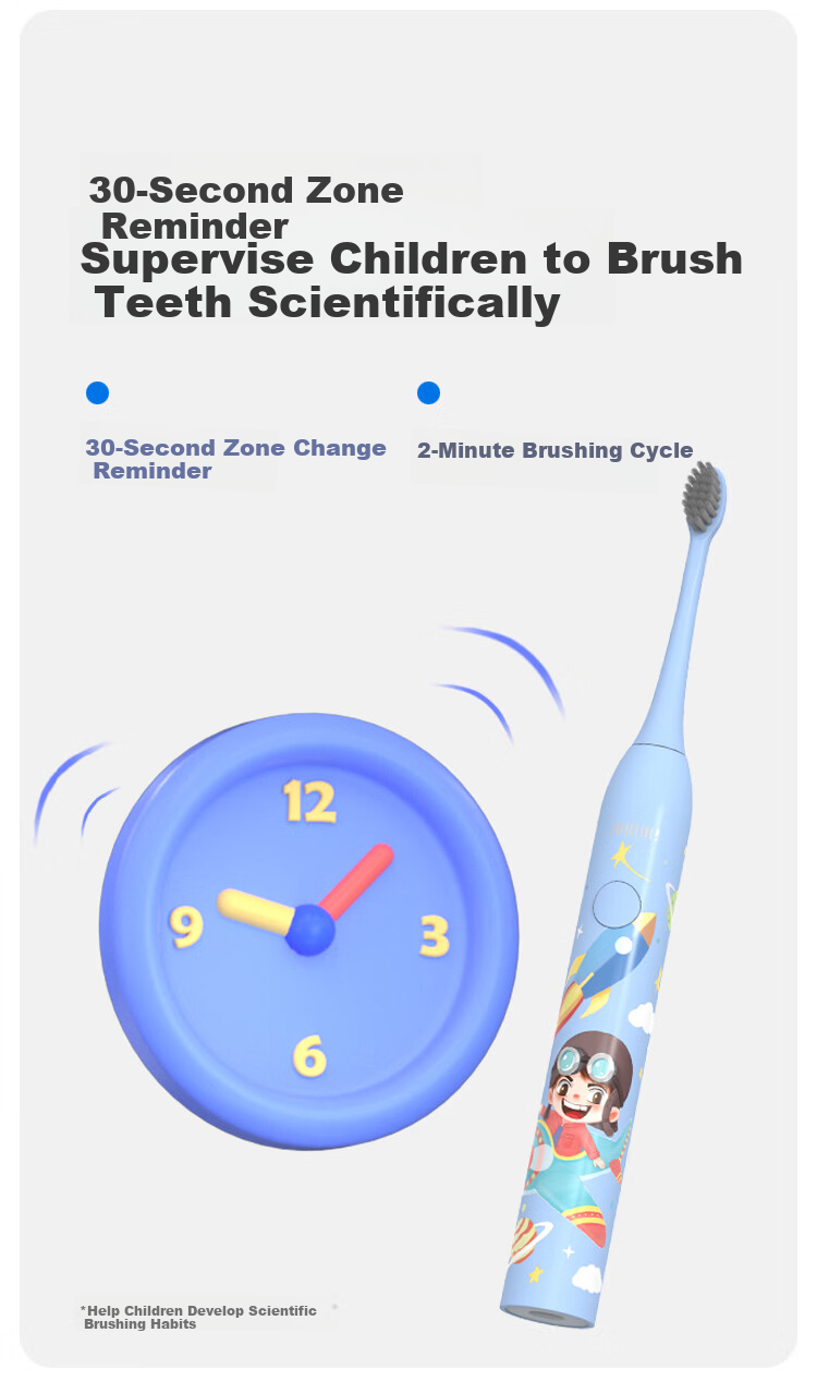 Simple Youth Children's Electric Toothbrush Soft Vibration Gentle Bristles for Sensitive Kids Effective Cavity Prevention Blue Children's Gift Birthday Present 5