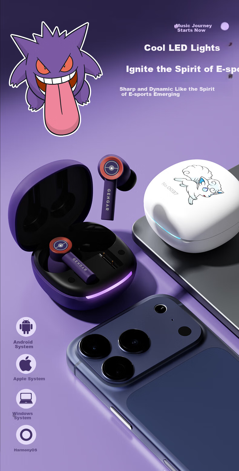 Chenfeng Pokémon Bluetooth In-Ear Wireless Earphones ANC Active Noise Cancelling Deep Bass Stereo Gaming Mode Music Earphones Long Battery Life Birthday Gift PM19 Vulpix 9