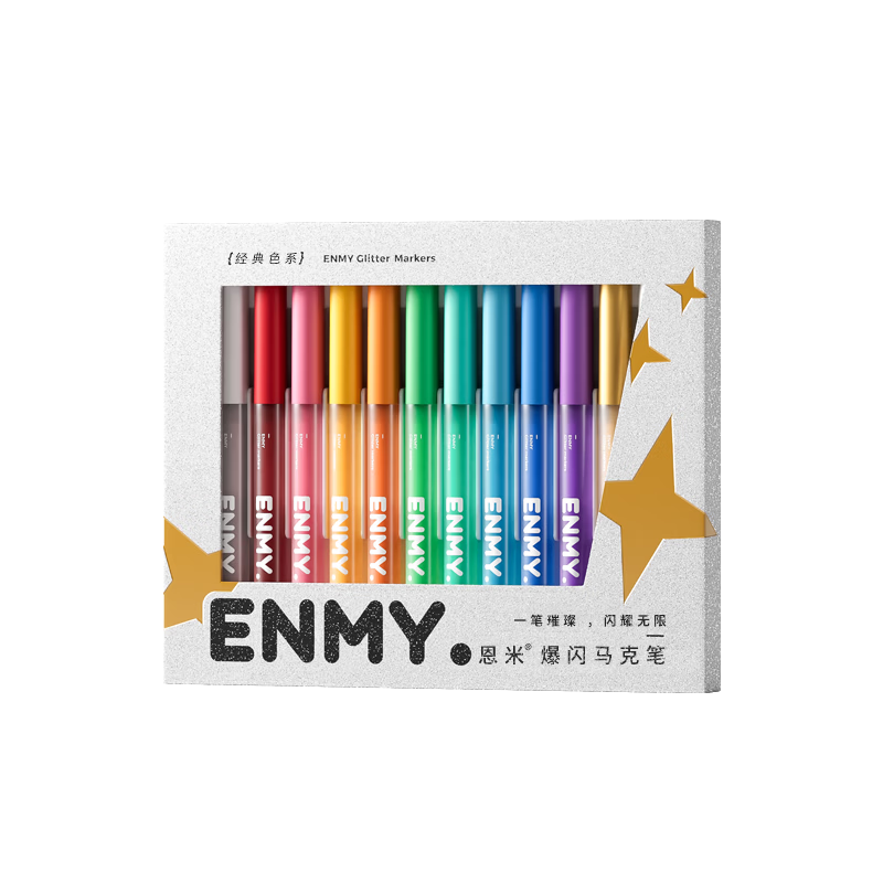 Enmy Flashing Acrylic Markers 24 Colors Professional Drawing Pens Colorful Glitter Gold Silver Watercolor Pens for Kids Students Art Birthday Gift