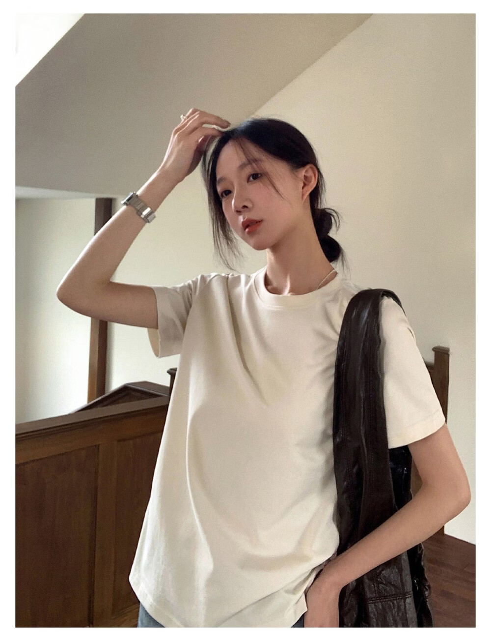 ICH MODE Minimalist Paper Doll Short Sleeve Women's T-Shirt Summer Simple Cool Base Shirt Solid Color White S 24