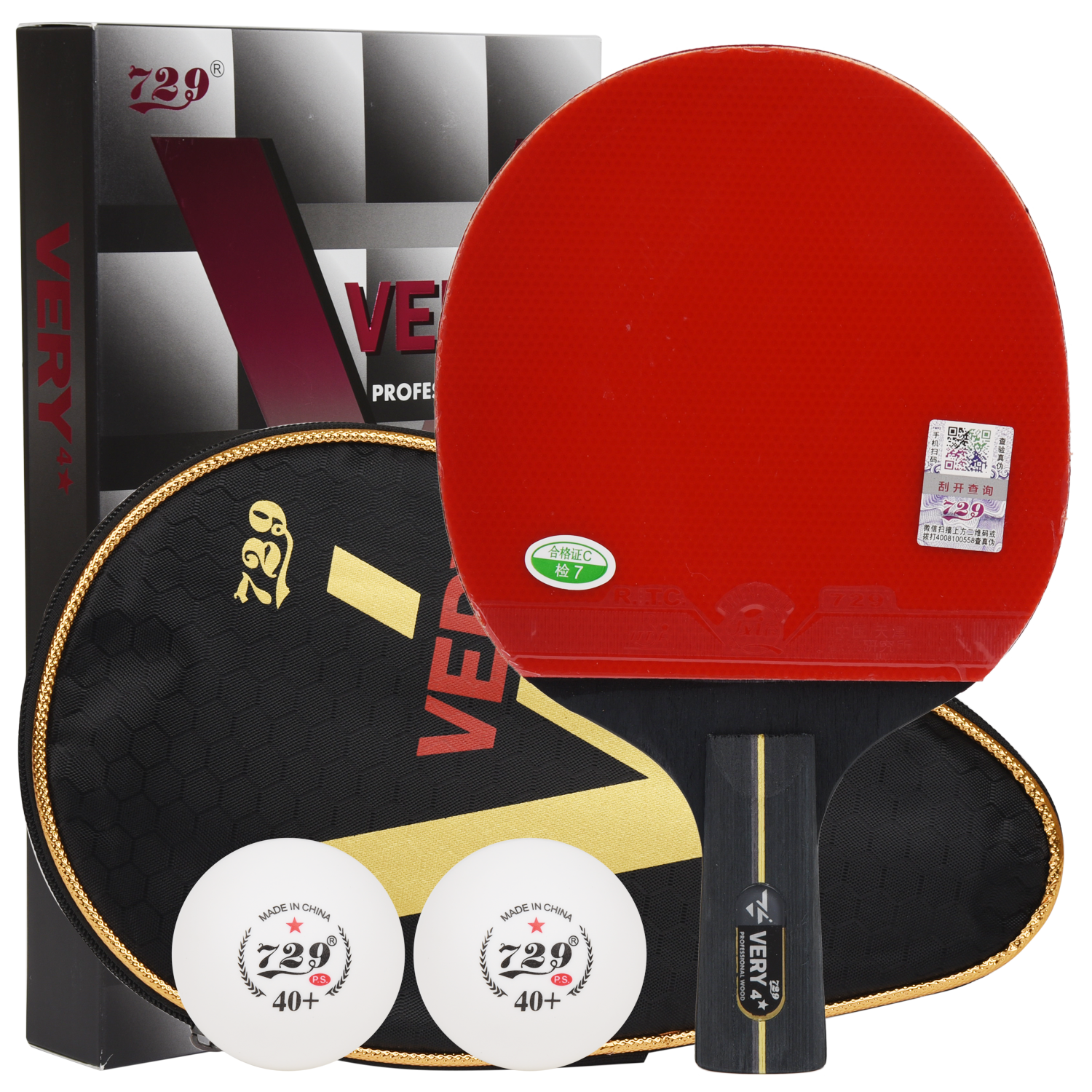 729 Table Tennis Racket, Penhold And Shakehand Grip, 4-Star Very Racket, Double-Sided Reverse Rubber